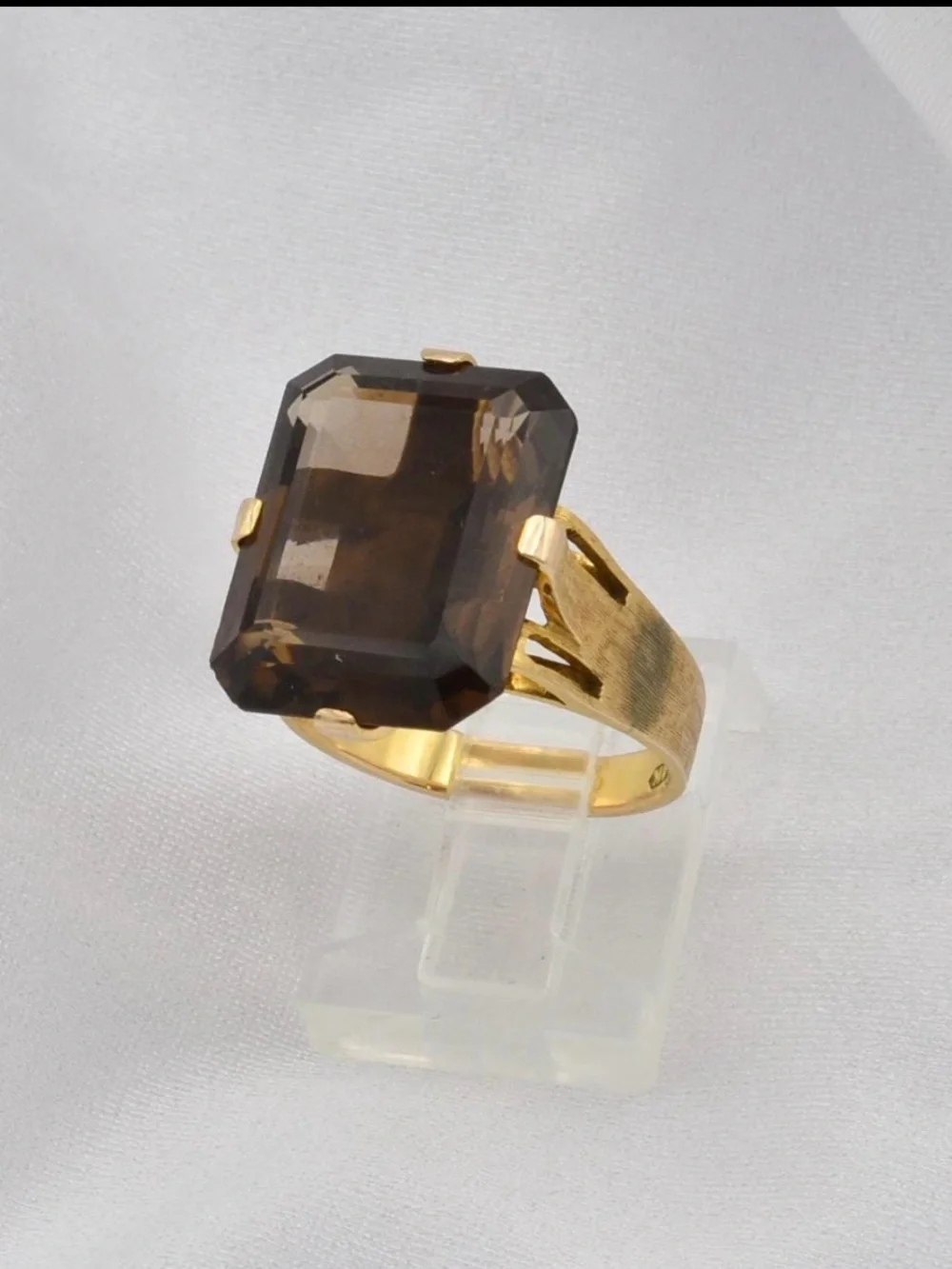 Vintage 9k Brushed Gold with Emerald-Cut Smoky Quartz Cocktail Ring